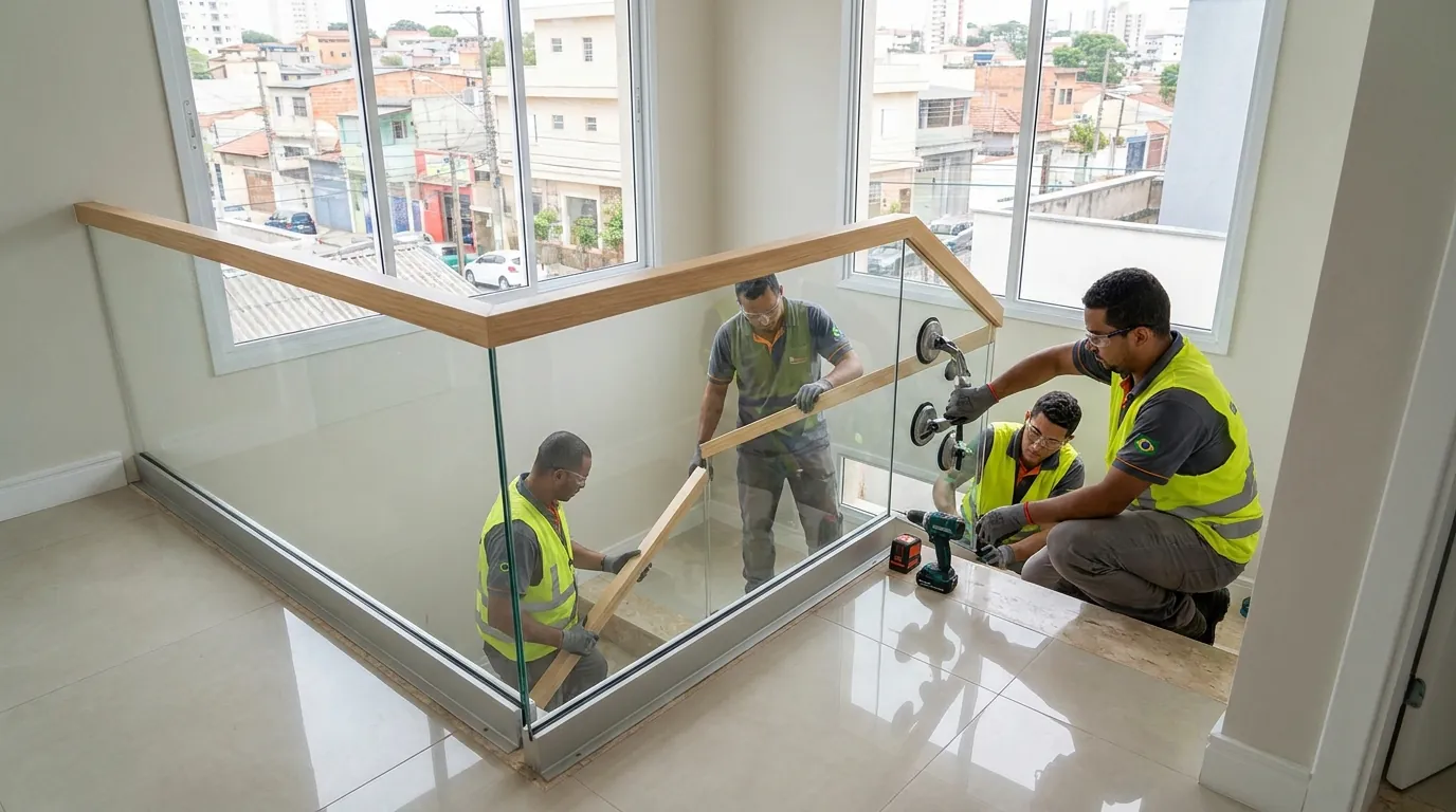 Montagem de guarda-corpo em vidro